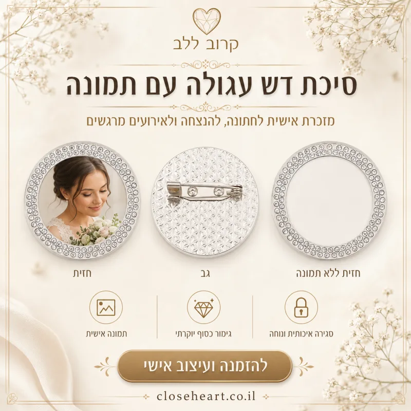 סיכת דש עגולה כסף עם אבני קריסטל